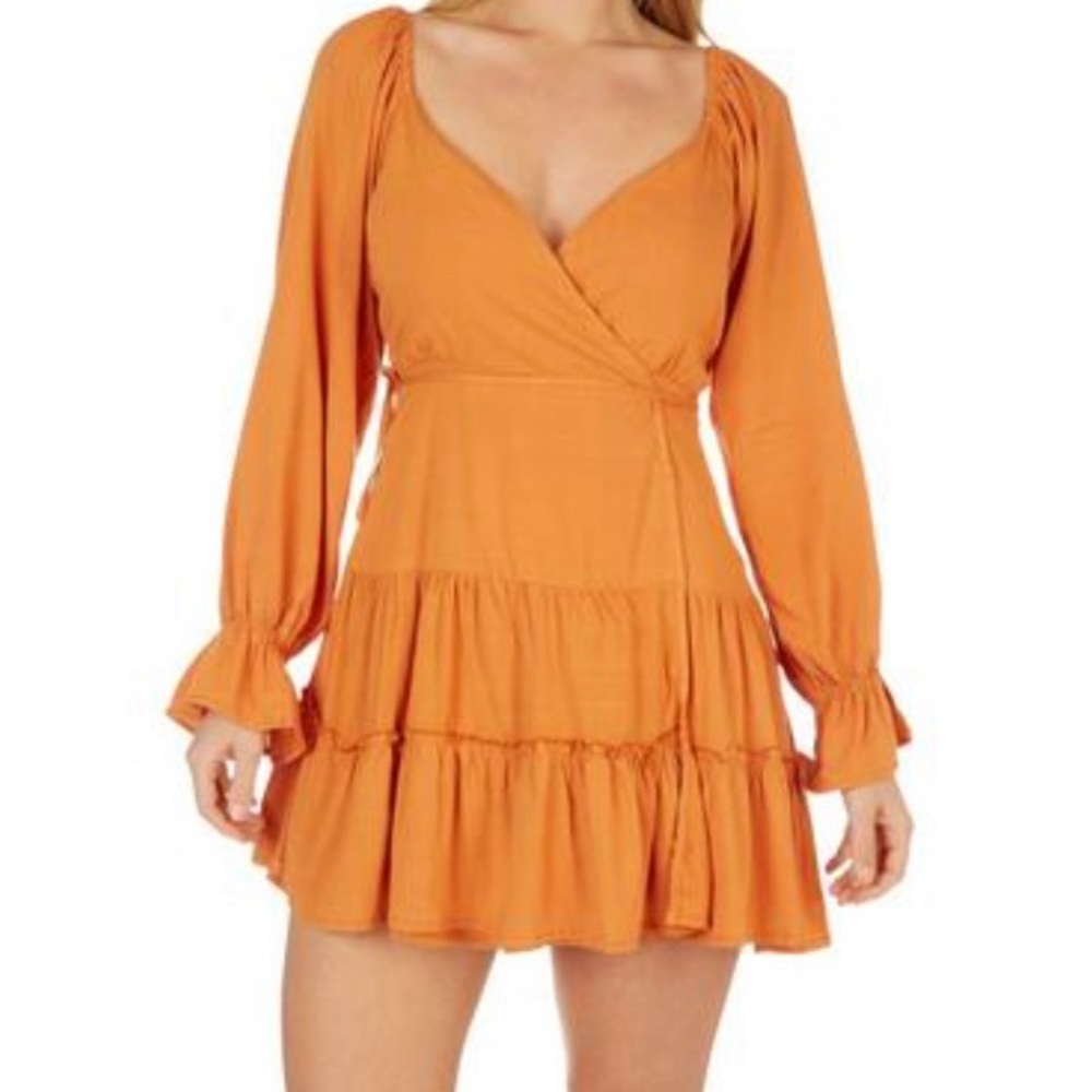 NWT Le Lis Womens Solid Long Sleeve Ruffle Wrap Dress